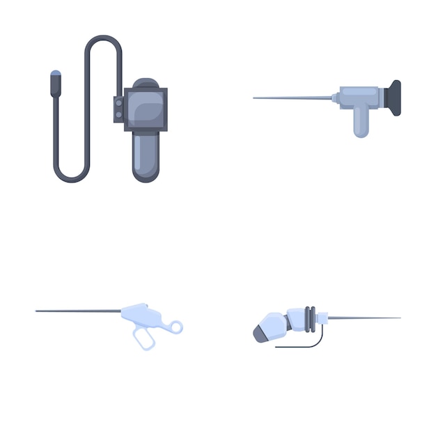 Vetor Ícones de endoscópio médico conjunto de vetores de desenho animado dispositivo de endoscopia de gastroscopia