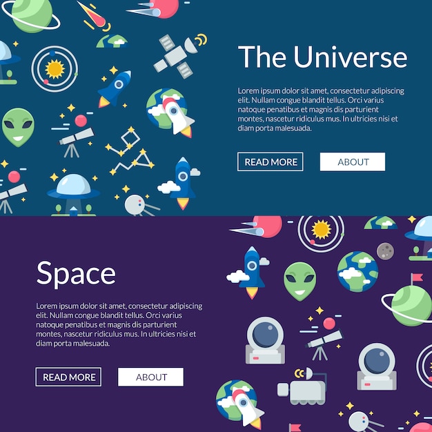 Ícones de espaço plano web banner conjunto