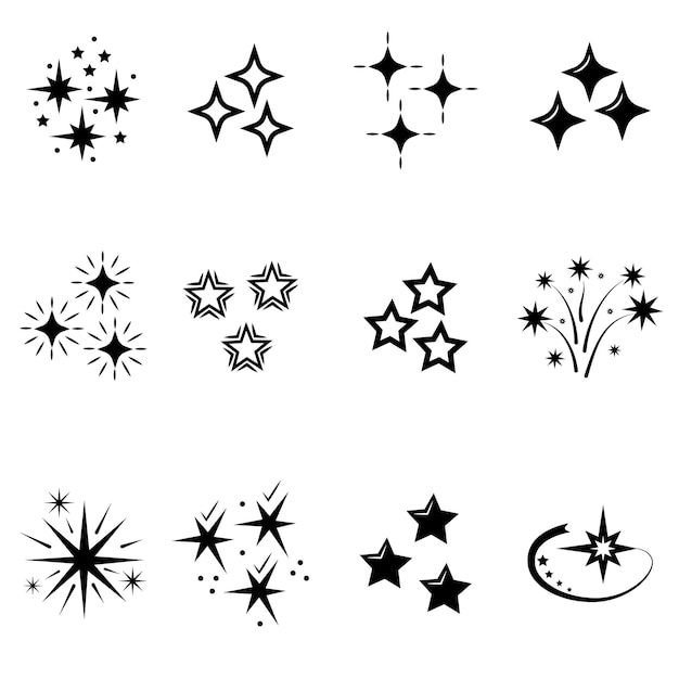 Ícones de estrelas Estrelas cintilantes Sparkles brilhando explosão Símbolos vetoriais de Natal isolados