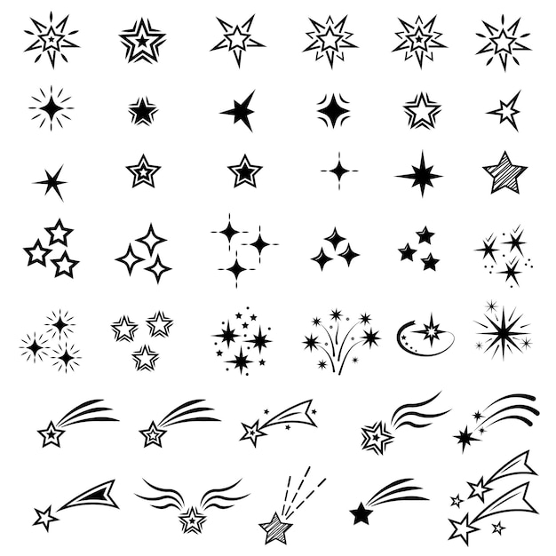 Ícones de estrelas Estrelas cintilantes Sparkles brilhando explosão Símbolos vetoriais de Natal isolados