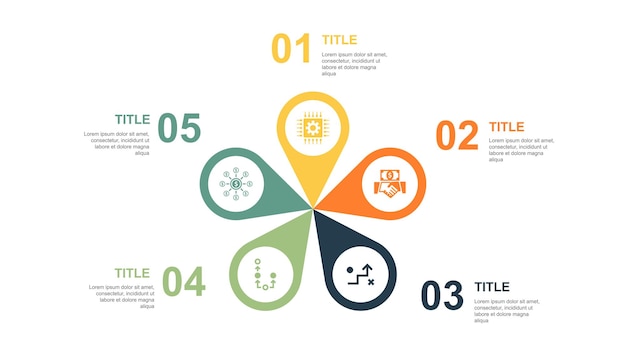 Ícones de financiamento do plano de estratégia de investimento em tecnologia modelo de layout de design infográfico conceito de apresentação criativa com 5 etapas