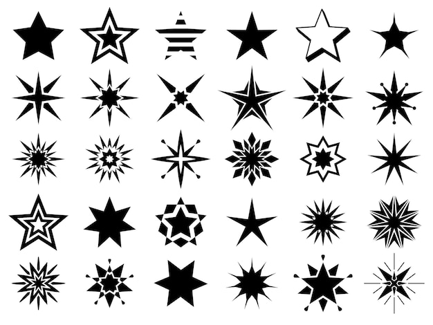 Vetor Ícones de forma de estrelas. signos de estrela de vetor preto abstrato para desenhos de tatuagem isolados no fundo branco