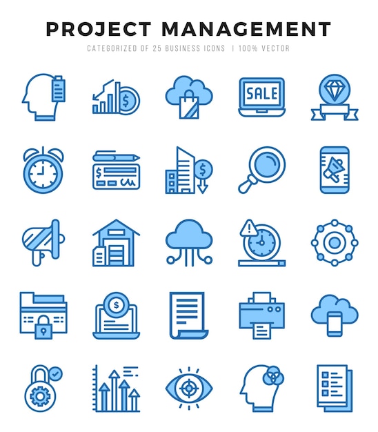 Vetor icones de gerenciamento de projetos definidos para site e site móvel e aplicativos