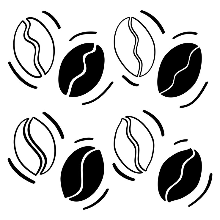 Vetor ícones de grãos de café desenhados à mão