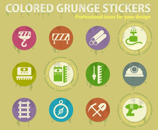 Ícones de grunge colorido de construção