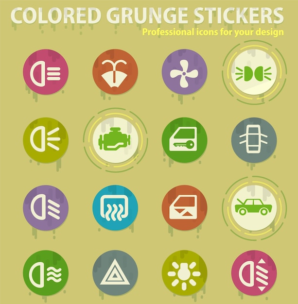 Ícones de grunge coloridos de interface de carro