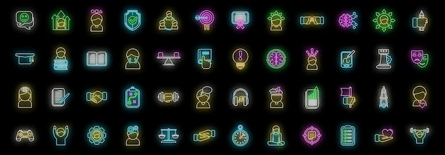 Icones de habilidades de enfrentamento definido vetor néon
