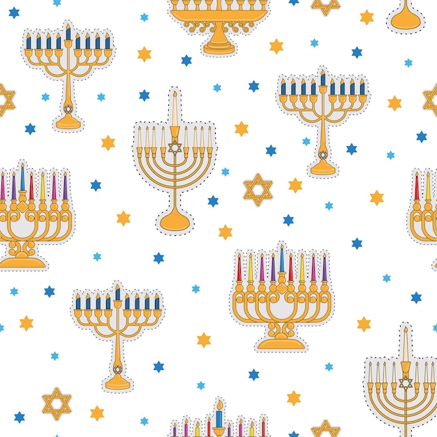 Ícones de Hanukkah Fonte de padrão colorido Ilustração vetorial