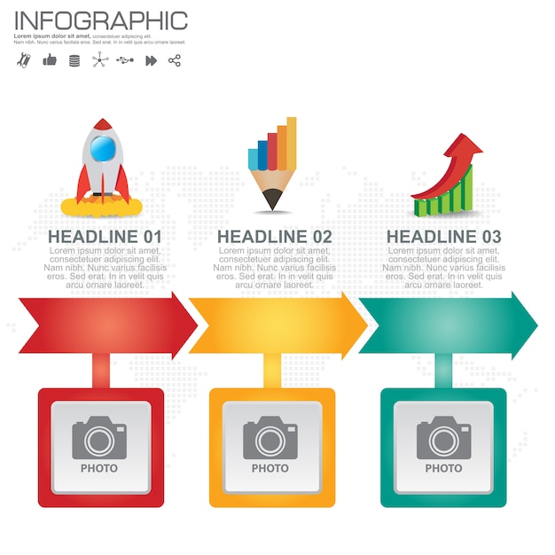 Ícones de infográfico e marketing de 3 partes