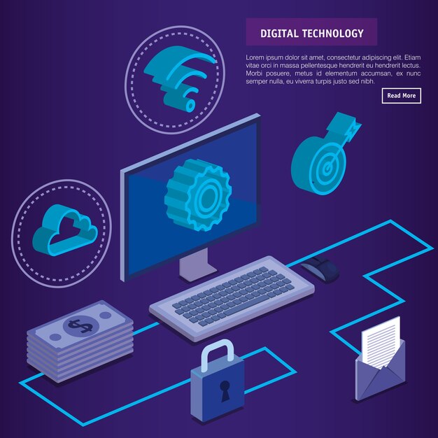 Ícones de isometrics de tecnologia digital