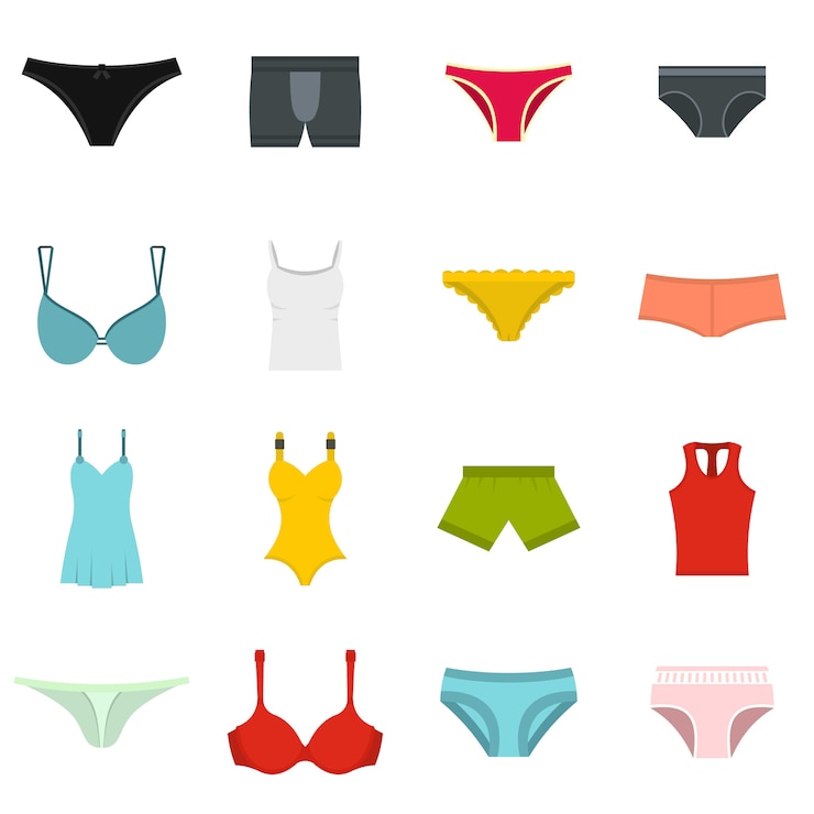 Vetor ícones de itens de roupa interior definido em estilo simples