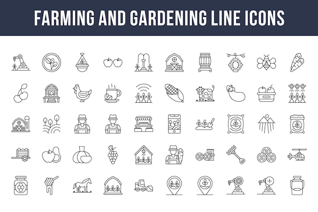 Ícones de linha de agricultura e jardinagem