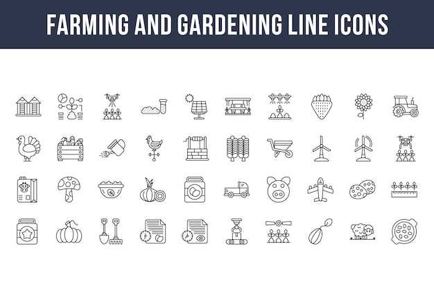 Ícones de linha de agricultura e jardinagem