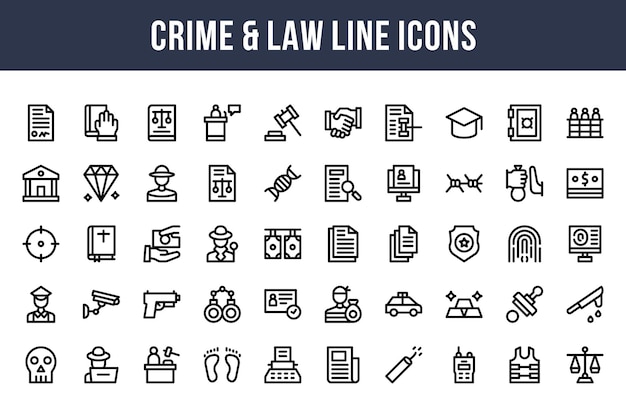 Ícones de linha de crime e lei