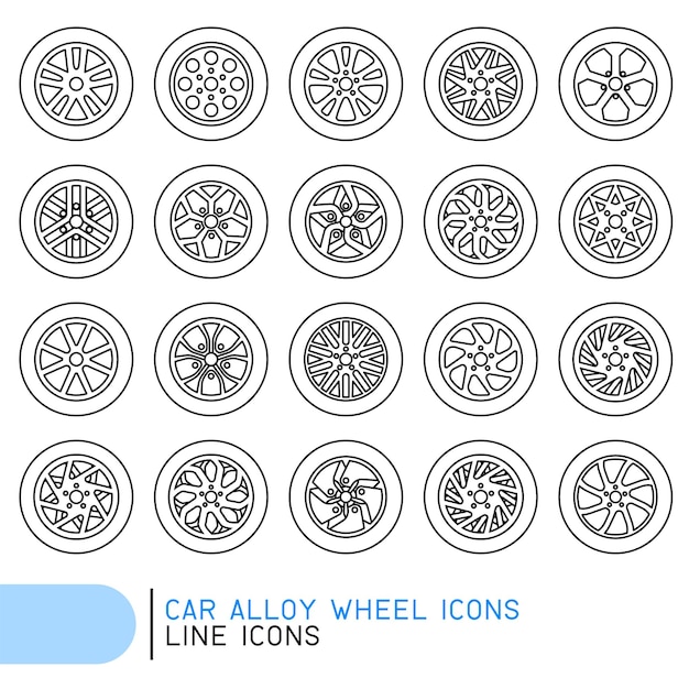 Ícones de linha de roda de liga de carro