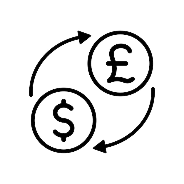 Ícones de linha preta de câmbio com setas em libra de dólar de estilo simples, transferindo ilustração vetorial no conceito de mercado financeiro de fundo branco