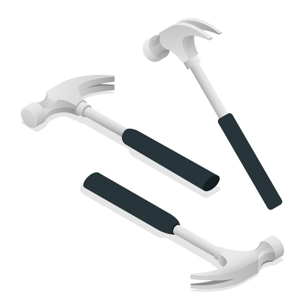 Ícones de martelo de ferro isométricos isolados em um fundo branco Um martelo de garra moderno