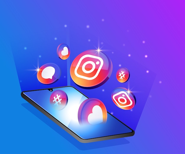 Vetor Ícones de mídia social 3d do instagram com símbolo de smartphone