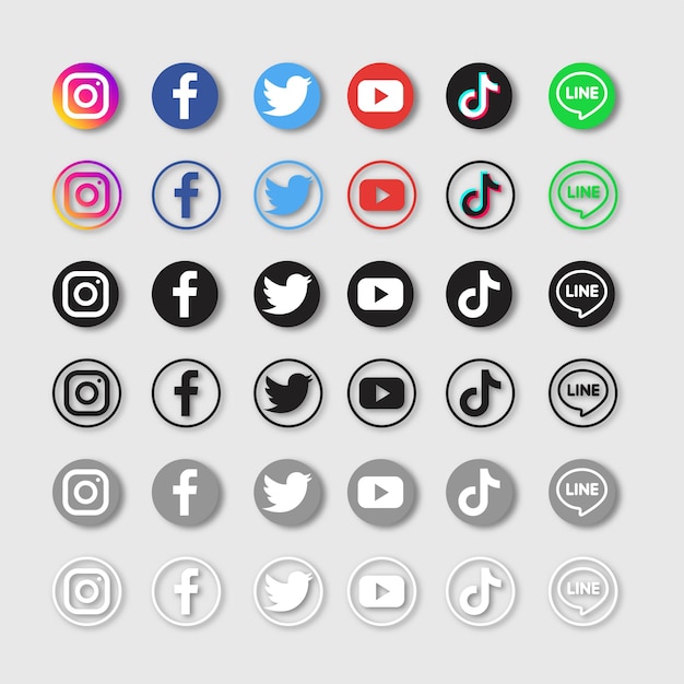 Ícones de mídia social definidos isolados em cinza
