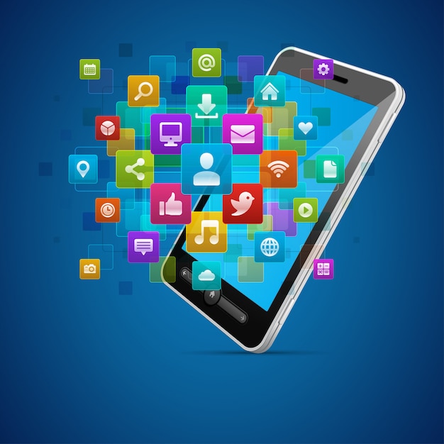 Ícones de mídia social e smartphone móvel