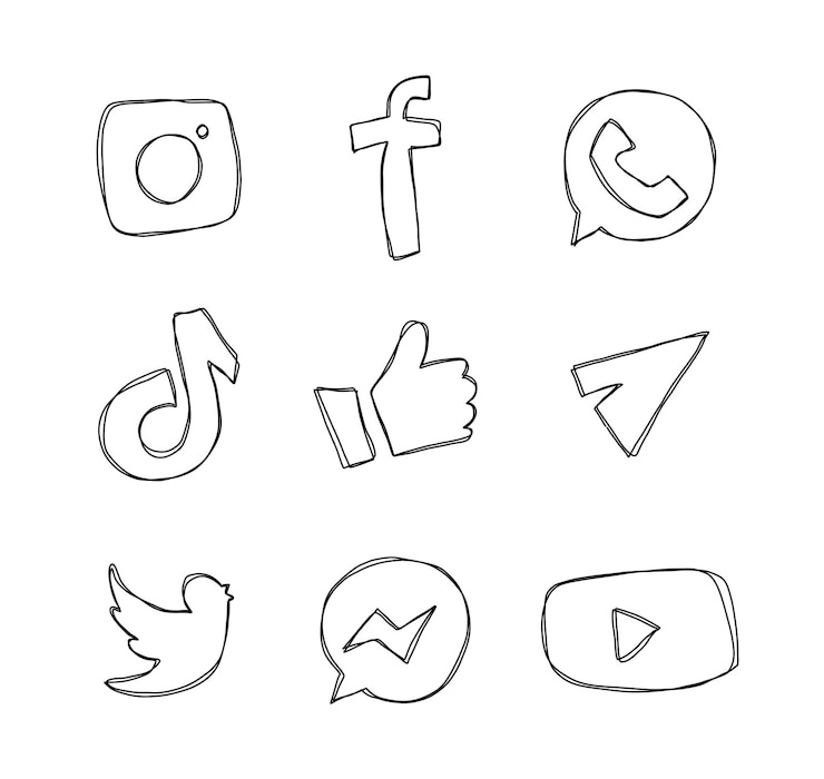 Vetor ícones de mídias sociais em fundo branco logos em doodle stylexa