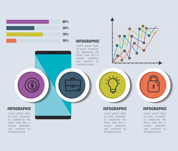 Ícones de modelo de infográfico de tecnologia e negócios