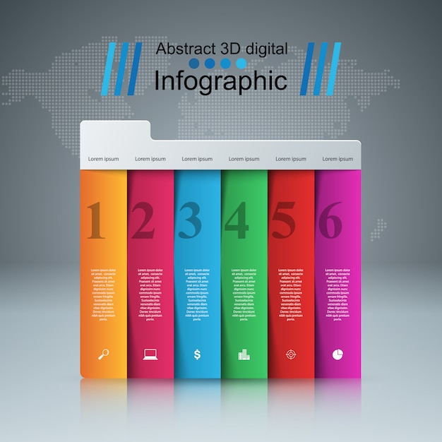 Ícones de modelo e marketing de projeto 3d infográfico