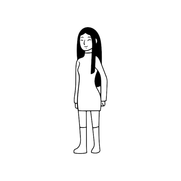 Ícones de mulheres em estilo simples. pessoas em várias roupas personagem preto e branco editável