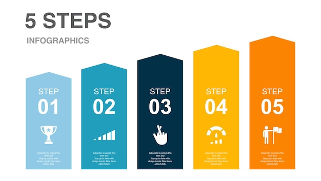Ícones de obtenção de desempenho de sorte de progresso de realização modelo de layout de design de infográfico conceito de apresentação criativa com 5 etapas