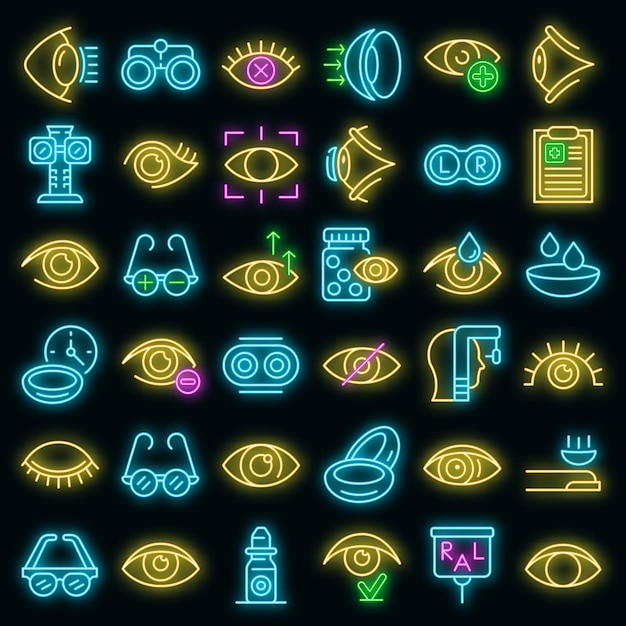 Ícones de olhos definidos vetor neon