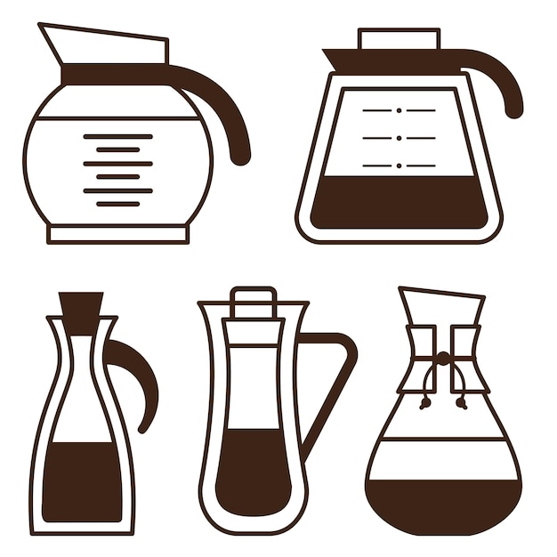 Ícones de panelas e chaleiras para cafeteiras