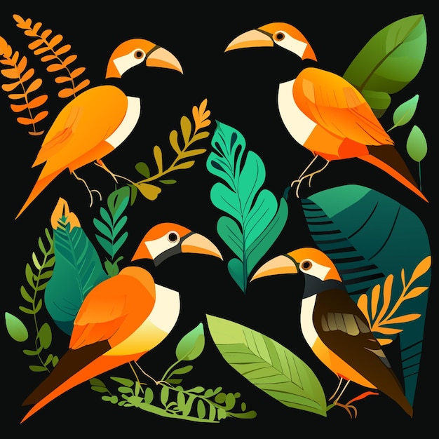 Ícones de pássaros amazônicos em estilo simples