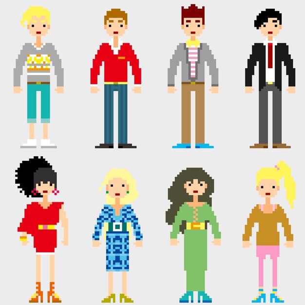 Ícones de pessoas de moda do pixel