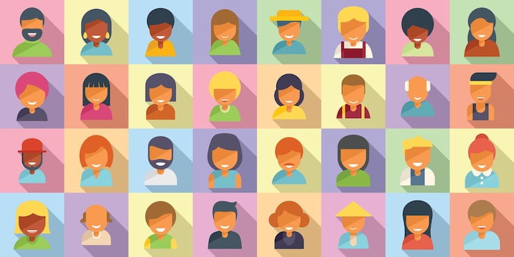 Vetor ícones de pessoas sorridentes definir vetor plana. avatar de pessoas. pessoa de negócios