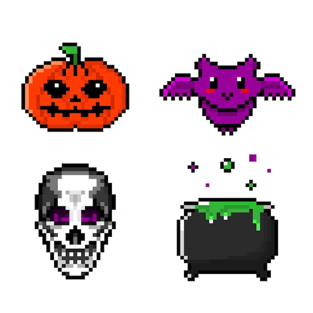 Ícones de pixel halloween para design de férias na web