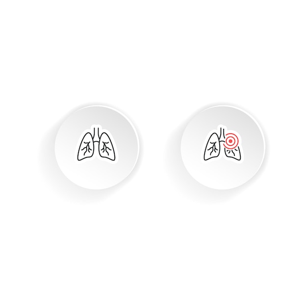 Ícones de pulmões, saudáveis e com pneumonia ou tuberculose. vetor em fundo branco isolado. eps 10.