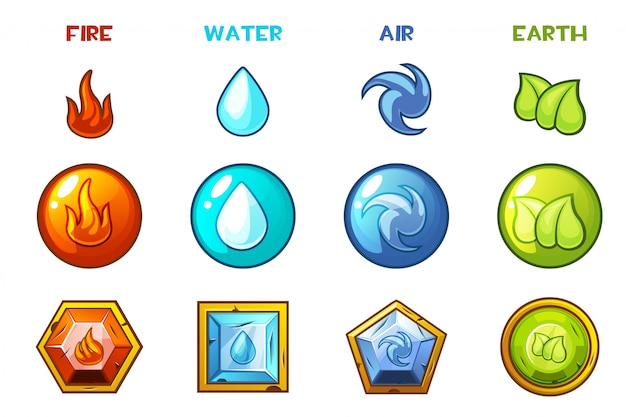 4 Elementos Dos Símbolos Da Natureza Com Ar E Sinal De Fogo Na