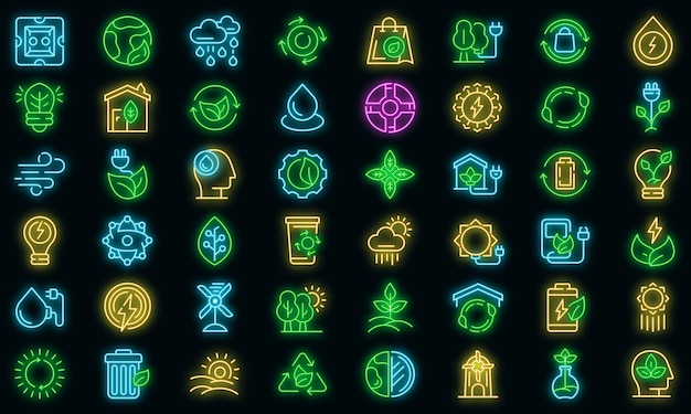 Ícones de recursos naturais definidos vetor neon