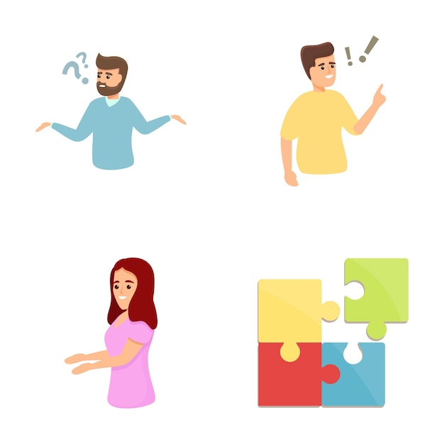 Icones de resolução de problemas set de vetor de desenho animado Pessoas pensando e tomando decisões