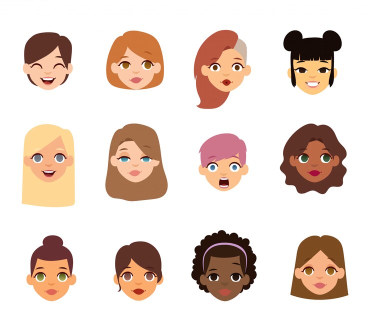 Vetor ícones de rosto de emoji de mulher.