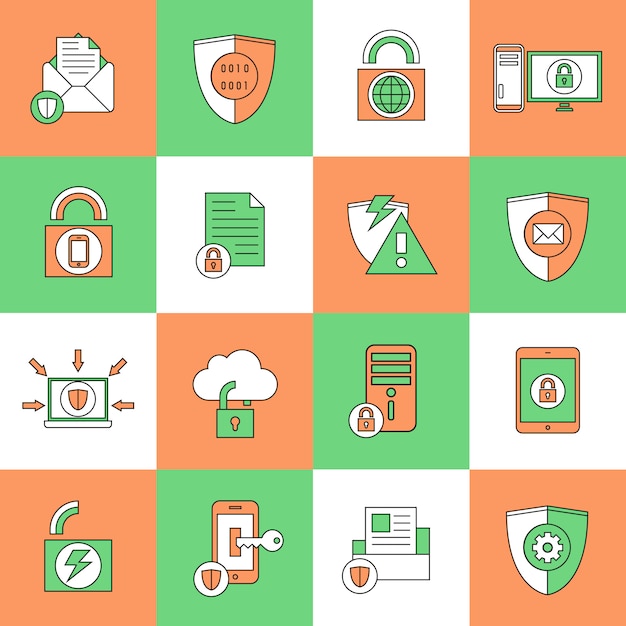 Ícones de segurança de proteção de dados