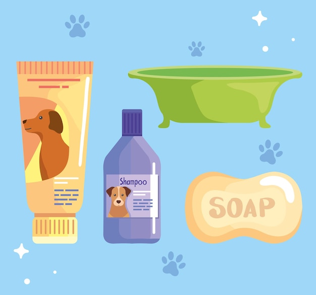 Ícones de shampoo e sabonete para cães