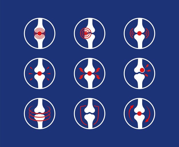 Vetor Ícones de silhueta de dor nas articulações do joelho