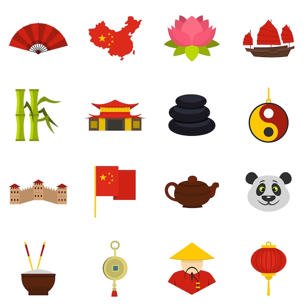Ícones de símbolos de viagens china definido em estilo simples