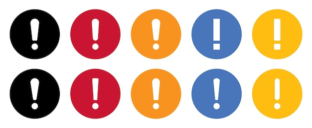 Ícones de sinais de exclamação definidos em cores isoladas em um fundo branco Conjunto de ícones de signos de exclamações
