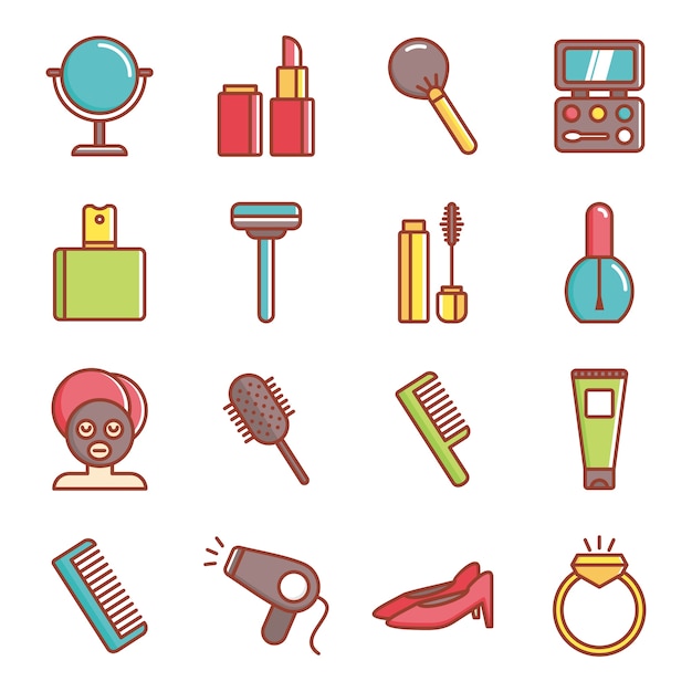 Ícones de Spa e beleza. Ícones minimalistas cosméticos e minimalistas