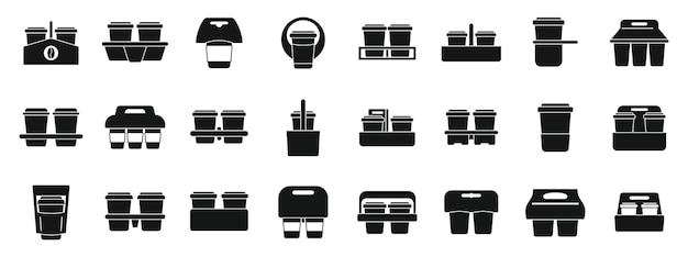 Ícones de suporte de copo definido vetor simples Caixa de papel de alimentos