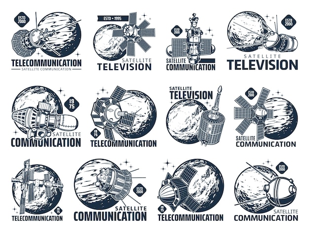 Ícones de telecomunicações e televisão por satélite