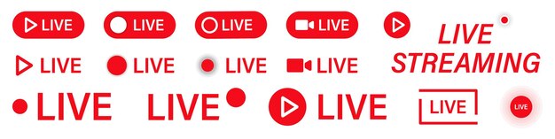 Ícones de transmissão ao vivo de vetores Vídeo on-line em sinais de ar