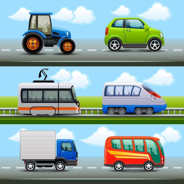 Ícones de transporte de vetores na estrada